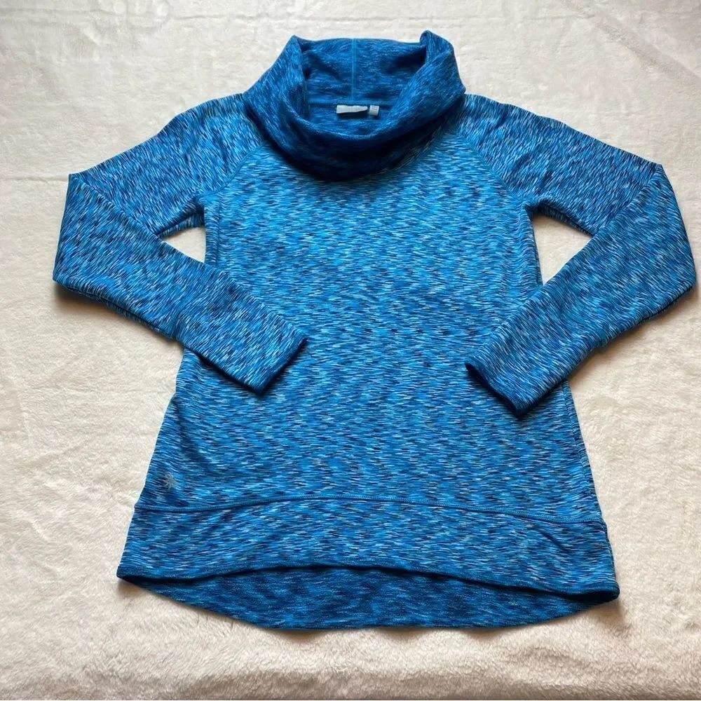 Athleta Blue Space Dye Tranquility Cowl Neck Pullover Size Small